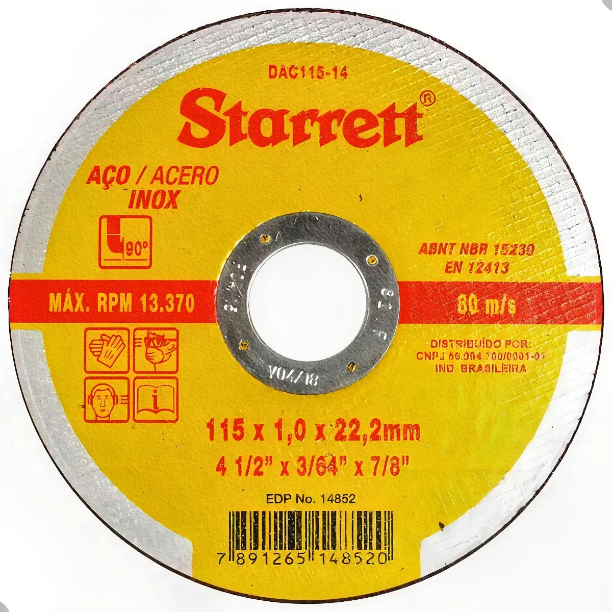 DISCO DE CORTE 115mm 4.1/2" AÇO INOX E METAL